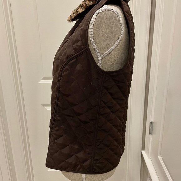 🌸🌸 4 for $20! I.N STUDIO Brown Quilted Zip Up Vest w/ Fur lLeopard Trim Sz S - Picture 4 of 6